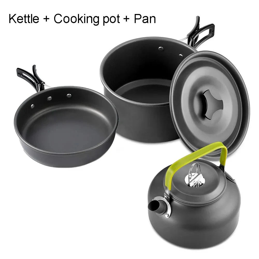 Outdoor camping cookware set aluminum non stick pot portable outdoor tableware cookware cooking pot bowl hiking BBQ picnic