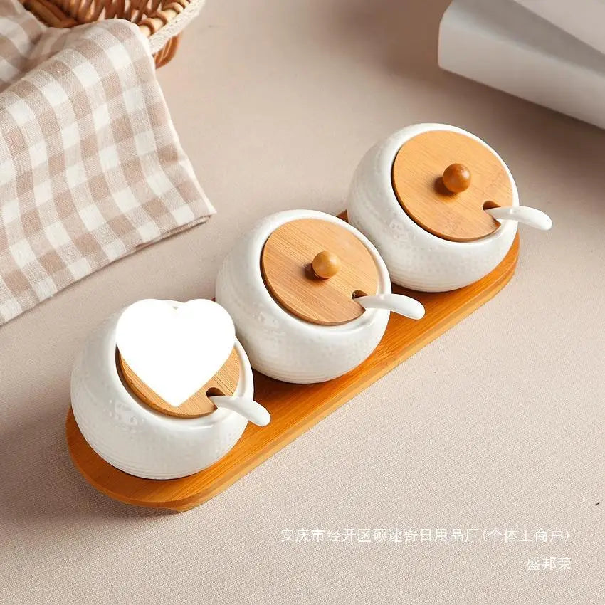 Seasoning Box Chili Jar With Lid Seasoning Bottle Jar Set Seasoning Box Ceramic Salt Jar Household Kitchen Supplies Storage Tank
