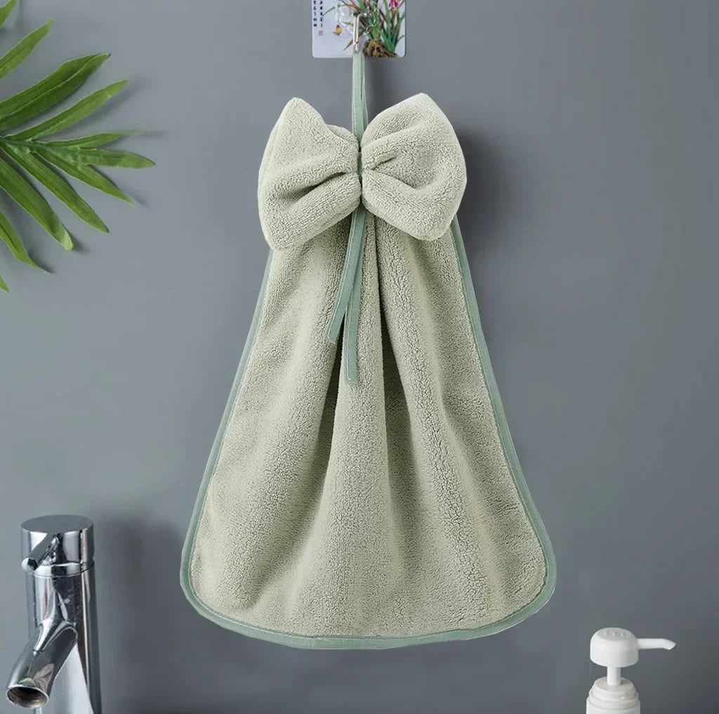 Bowknot Hand Towels for Kitchen Bathroom Coral Velvet Microfiber Soft Quick Dry Absorbent Cleaning Cloths Home Sauna Terry Towel