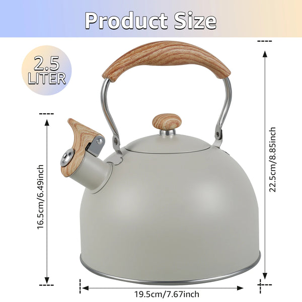 2/2.5/3L Stainless Steel Whistling Kettle Rustproof Stove Top Water Kettle with Anti-hot Handle Lightweight Stove Top Tea Pots