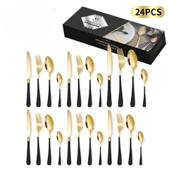 Silverware Set for 6,24 Piece Stainless Steel Flatware Utensils Cutlery Set Including Steak Knife Fork and Spoon,Dishwasher Safe