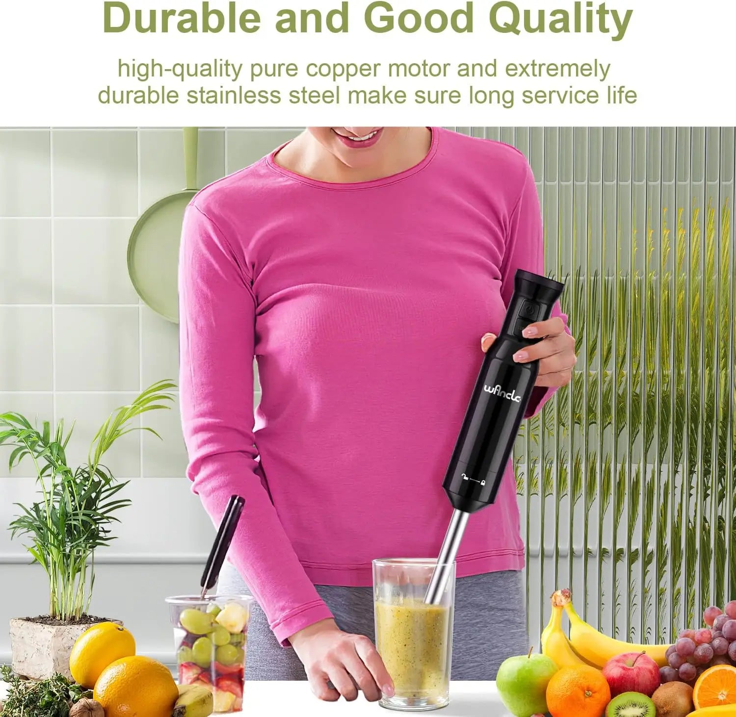 Hand Blender, Immersion Blender with 2 Mixing Speed, Electric Handheld Mixer Portable Stick Mixer with Stainless Steel Blades