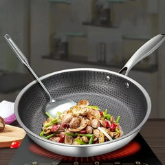 Stainless Steel Frying Pan Honeycomb Non Stick Frying Pan Durable Kitchen Pans Easy to Clean Suitable for Fried Egg Steak