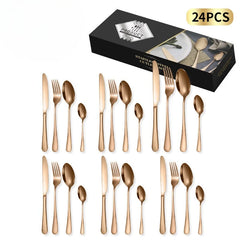 Silverware Set for 6,24 Piece Stainless Steel Flatware Utensils Cutlery Set Including Steak Knife Fork and Spoon,Dishwasher Safe