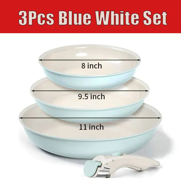 2/3Pcs Frying Pans Set Stackable Nonstick Egg Fry Pans with Removable Handle Non Stick Fried Steak Skillet Cooking Pot Cookware