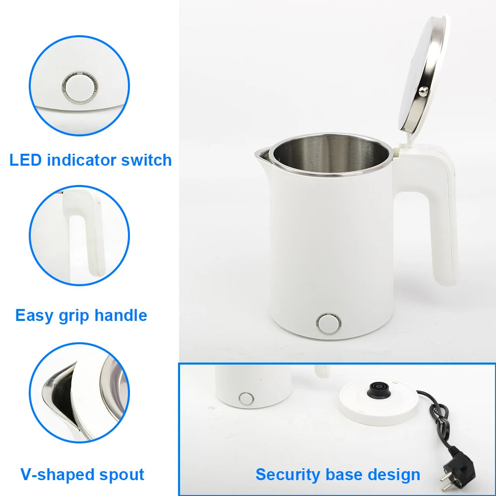 1.0L  Travel Electric Kettle Portable  Stainless Steel Automatic Power Water Boiler  For Trip Camping Abroad Smart Kettle Pot