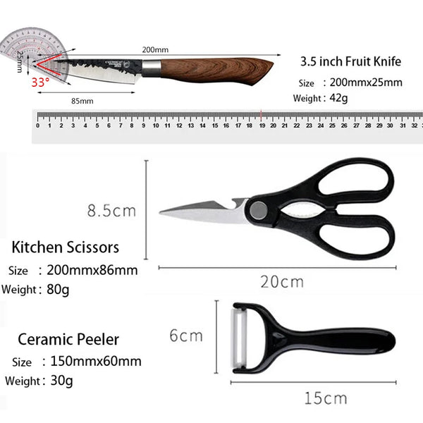 6 PCS Stainless Steel Kitchen Knife Sets Chef Slicing Nakiri Paring Scissors Peeler Sets Cooking Lover Tools Household Knife Set