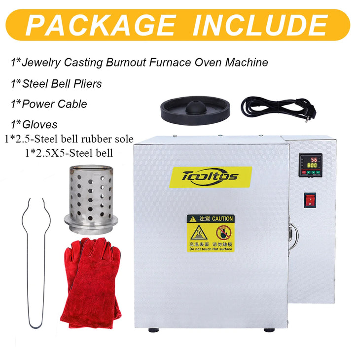 Tooltos 1500W Jewelry Casting Oven High Temperature Furnace for Investment Casting & Beginner Jewelry Casting
