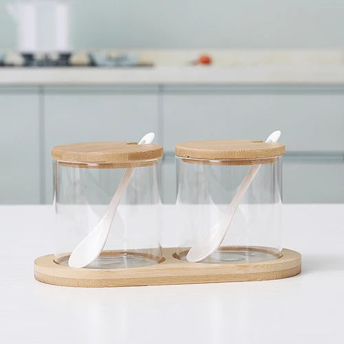 Glass Seasoning Jar Combination Set Single Salt Shaker Sugar Bowl Nordic Japanese Seasoning Box with Lid Kitchen Household Items