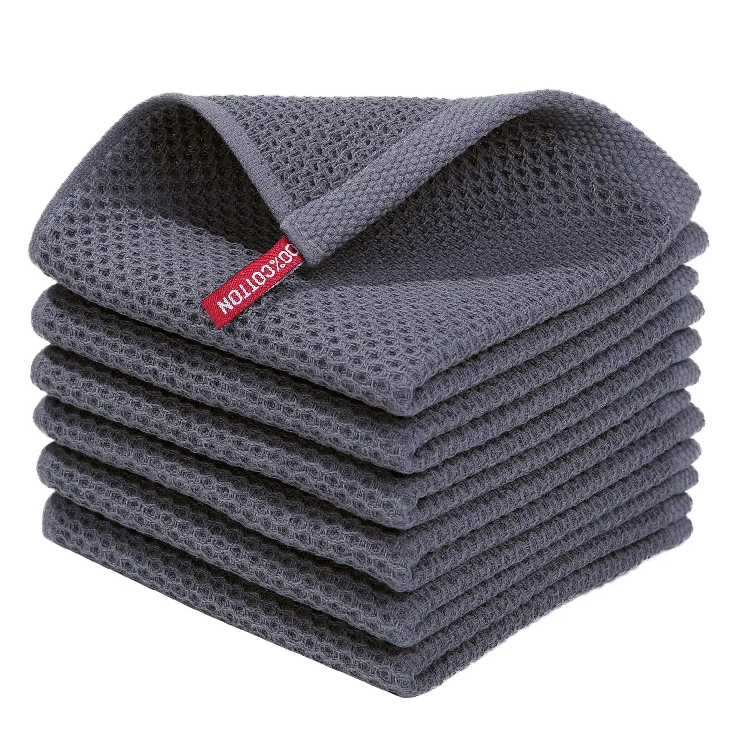 100% Cotton Waffle Weave Kitchen Dish Cloths, Ultra Soft Absorbent Quick Drying Dish Towels, 12x12 Inches, 6-Pack