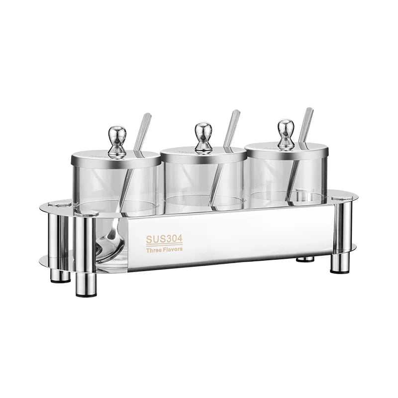 304 Stainless Steel Seasoning Jar Set Transparent Glass Pepper Salt Jar Seasoning Spice Seasoning Kitchen Food Storage Container