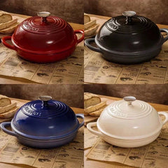 11 Inch Red Enameled Cast Iron Bread Pan with Lid Dutch Oven for Sourdough Baking - Oven Safe Kitchen Baking Dish