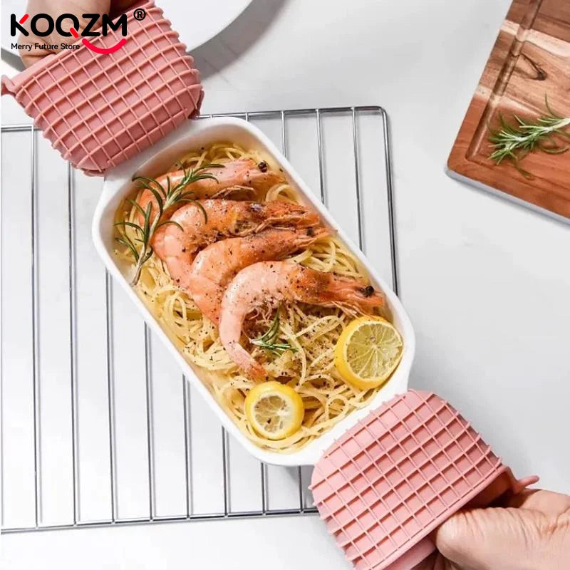 Oven Mitts Silicone Heat Resistant Pinch Mitts Anti Scalding Non Slip Gloves Clips Pot Holder Kitchen Cooking Baking Gloves