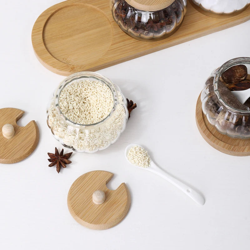 Glass Seasoning Jar Combination Set Single Salt Shaker Sugar Bowl Nordic Japanese Seasoning Box with Lid Kitchen Household Items