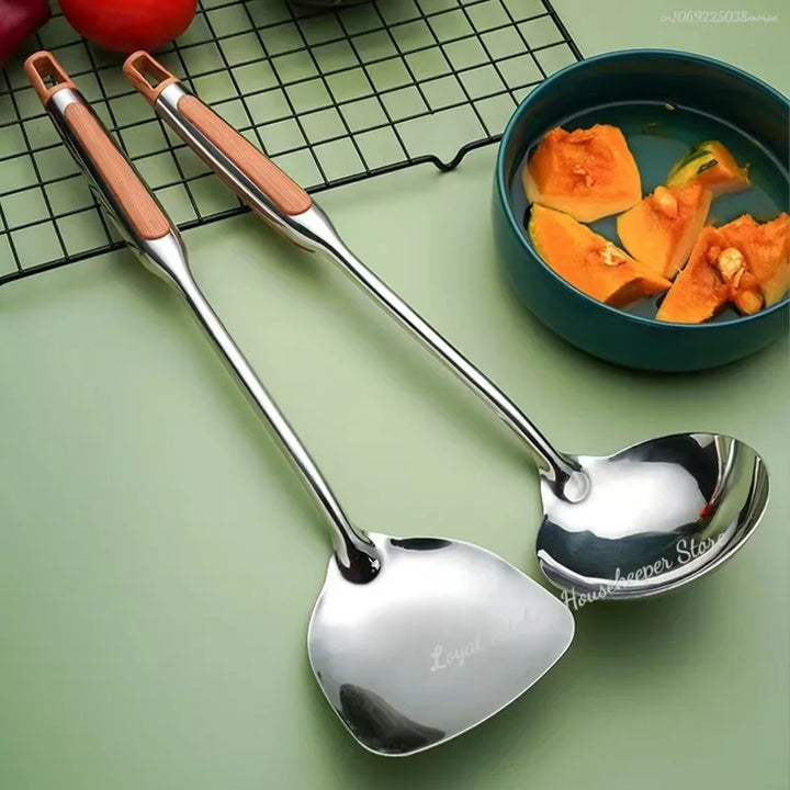 Long Handle Stainless Steel Wok Spatula Kitchen Slotted Turner Rice Spoon Ladle Cooking Tools Utensil Set Dropshipping utensilio