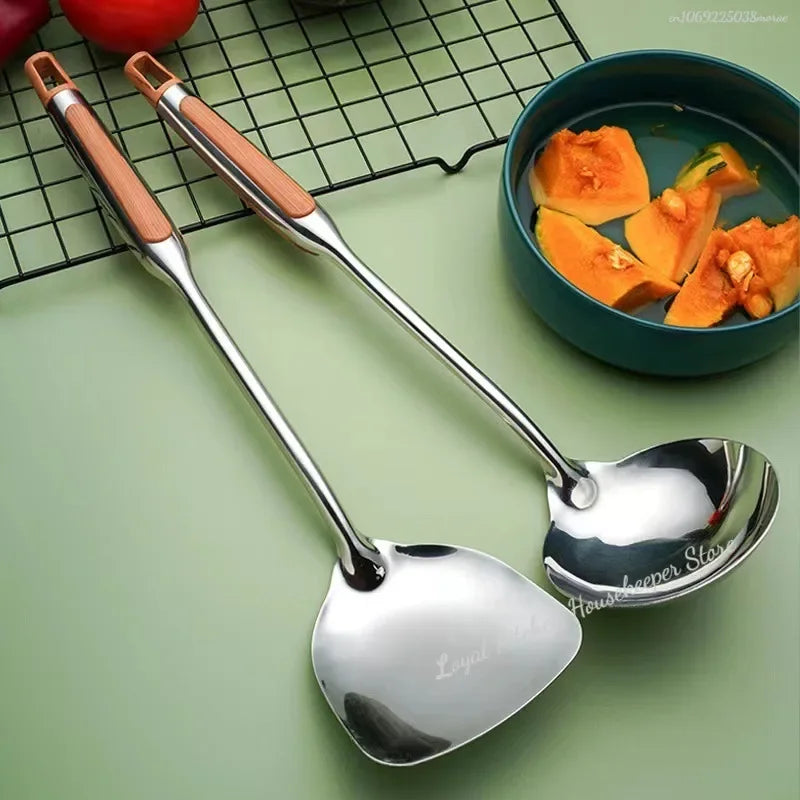 Long Handle Stainless Steel Wok Spatula Kitchen Slotted Turner Rice Spoon Ladle Cooking Tools Utensil Set Dropshipping utensilio