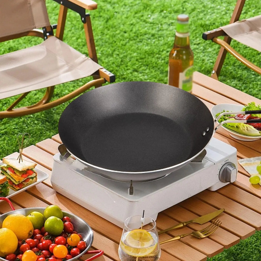 Camping Fry Pan Lightweight Multipurpose Cookware Foldable Handle Nonstick Skillet for BBQ Backpacking Hiking Travel Kitchen