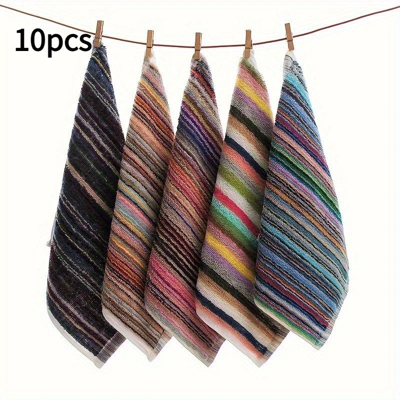 10pcs Multicolor Striped Cotton Dish Cloths-Heavy-Duty Absorbent Multi-Color Cleaning Towels Suitable, Dishwashing,household