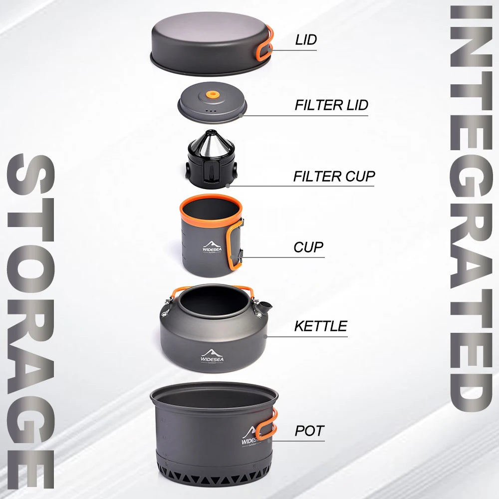 Camping Tableware Outdoor Cookware Set Pots Tourist kettle coffee cup filte Kitchen Equipment Gear Utensils Hiking Picnic Travel