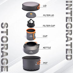 Camping Tableware Outdoor Cookware Set Pots Tourist kettle coffee cup filte Kitchen Equipment Gear Utensils Hiking Picnic Travel
