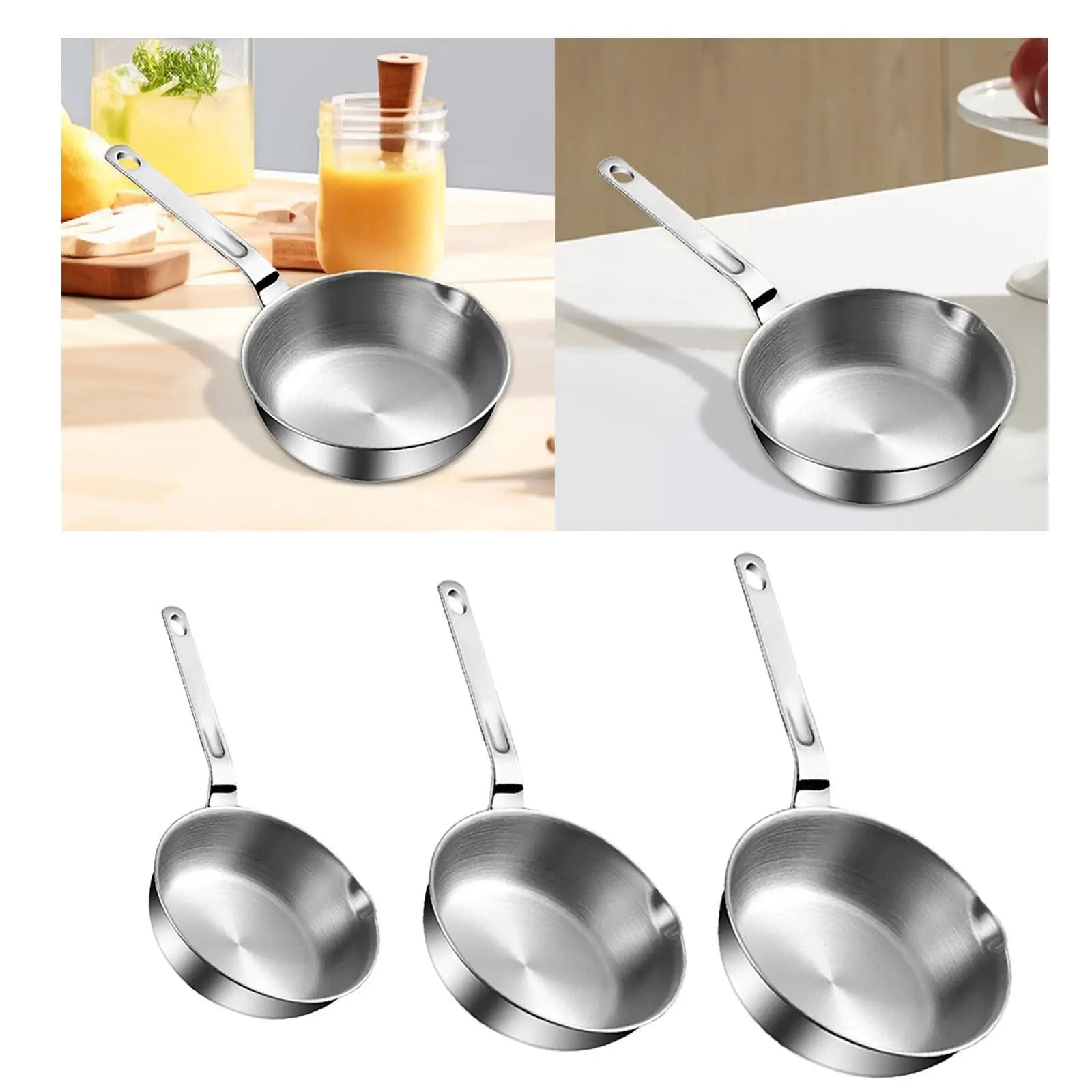 Stainless Steel Frying Pan with Long Handle Cooking Eggs Sandwich Fried Steak Pot for All Stovetops Gas Home Stoves Kitchen