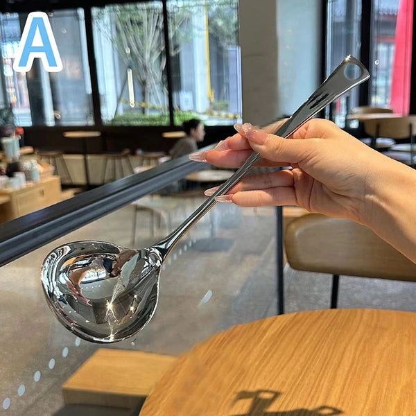 Stainless Steel Soup Ladle Creative Long Handle Soup Spoon Cutlery Hotel Hot Pot Spoon Home Kitchen Cooking Essential Tools