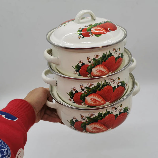 16cm 18cm 20cm 3piece Set Strawberry Enameled Cookware Set