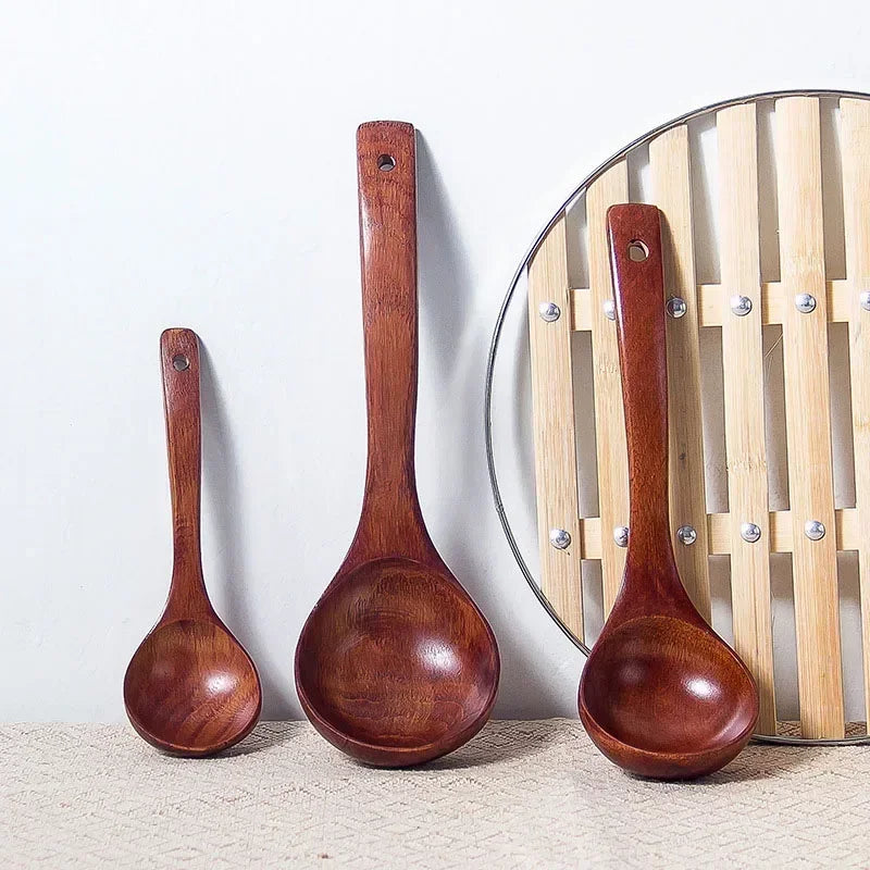 Kitchen Long Handle Wooden Round Spoon For Soup Cooking Mixing Stirr Dessert Rice Soup Spoon Kitchen Cooking Tools