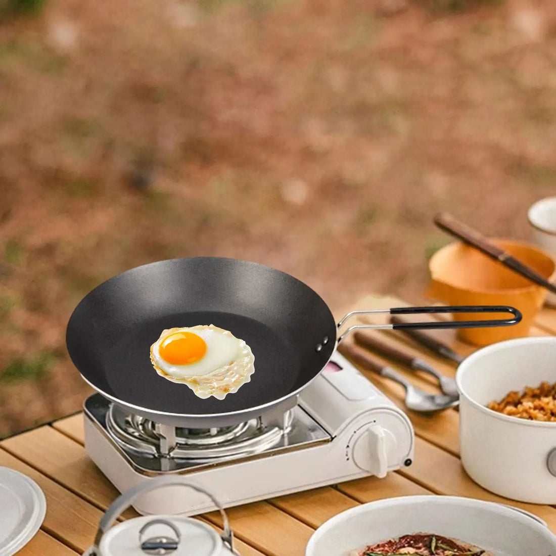 Camping Fry Pan Lightweight Multipurpose Cookware Foldable Handle Nonstick Skillet for BBQ Backpacking Hiking Travel Kitchen