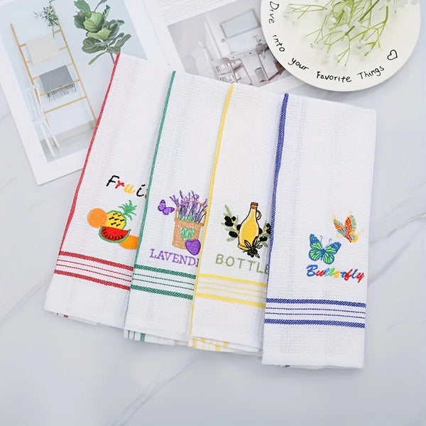 4-Pack Large Kitchen Dish Towels, Absorbent and Ultra-Soft Cotton Dishcloths, Bright-Colored Tea/Bar Towels, for Washing and Drying Dishes and Household Items