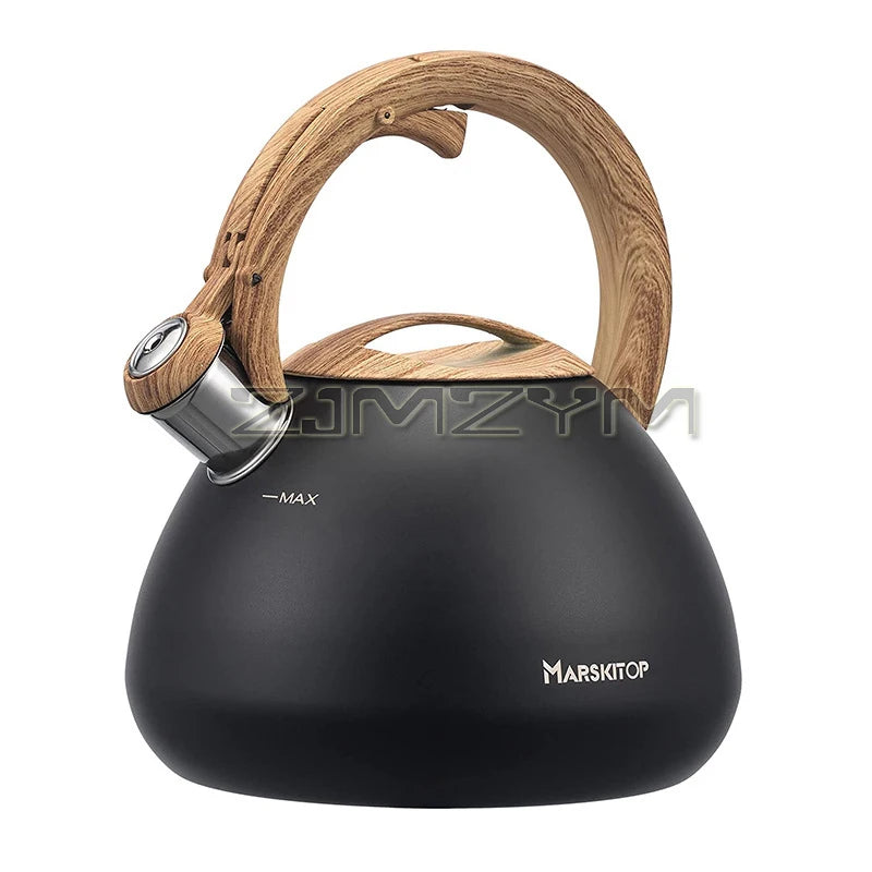 2.5L Sound Kettle Stovetop Stainless Steel Boiling Water Kettle With Loud Whistle Wooden Handle Gas Induction Cooker Tea Kettle
