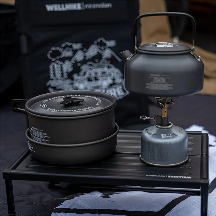 WELLHIKE Outdoor Camping Cooking Set Of Cookware Portable Camping Cookware Set Travel Utensils For 1-2 People Kettle Frying Pan