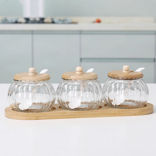 Glass Seasoning Jar Combination Set Single Salt Shaker Sugar Bowl Nordic Japanese Seasoning Box with Lid Kitchen Household Items