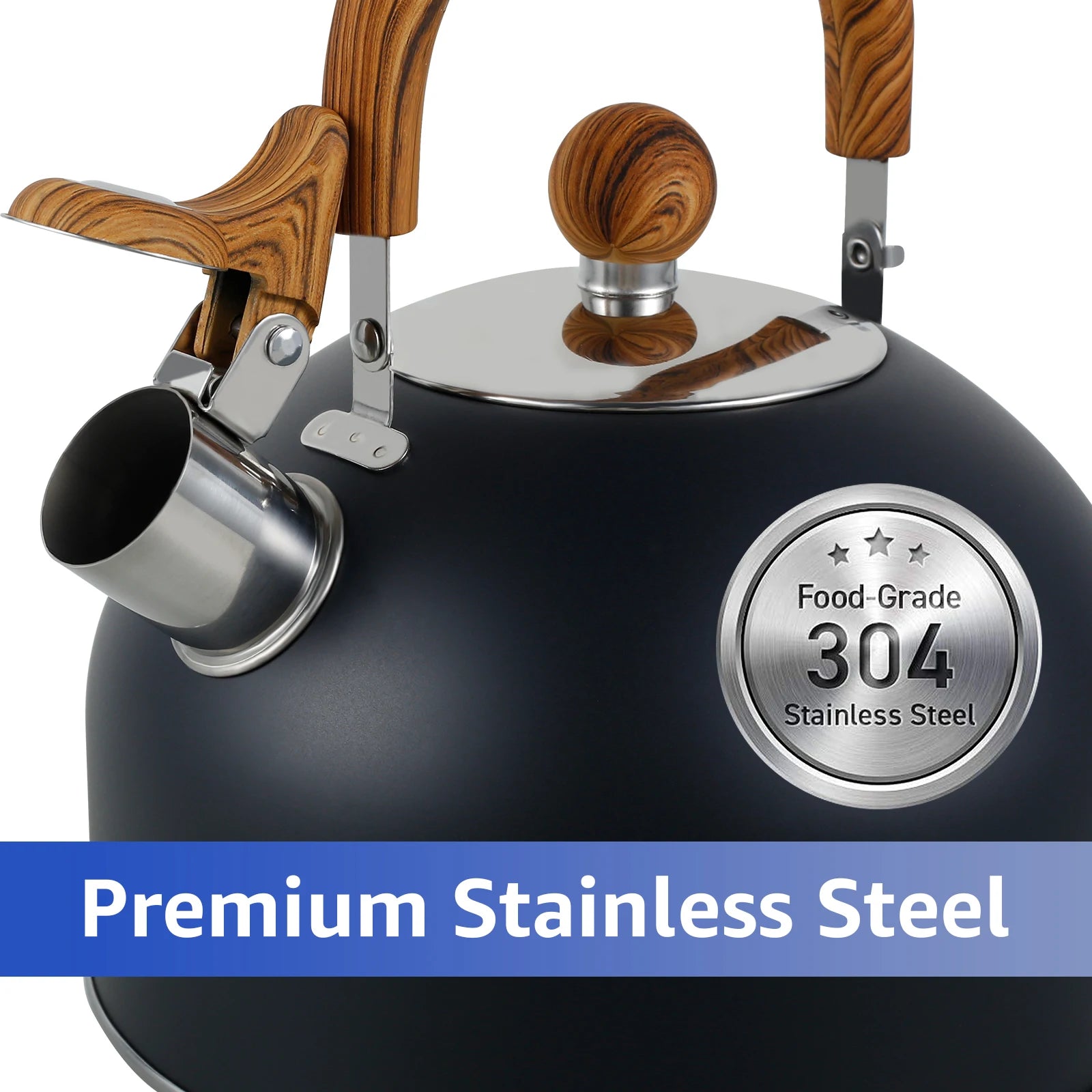 2/2.5/3L Stainless Steel Whistling Kettle Rustproof Stove Top Water Kettle with Anti-hot Handle Lightweight Stove Top Tea Pots