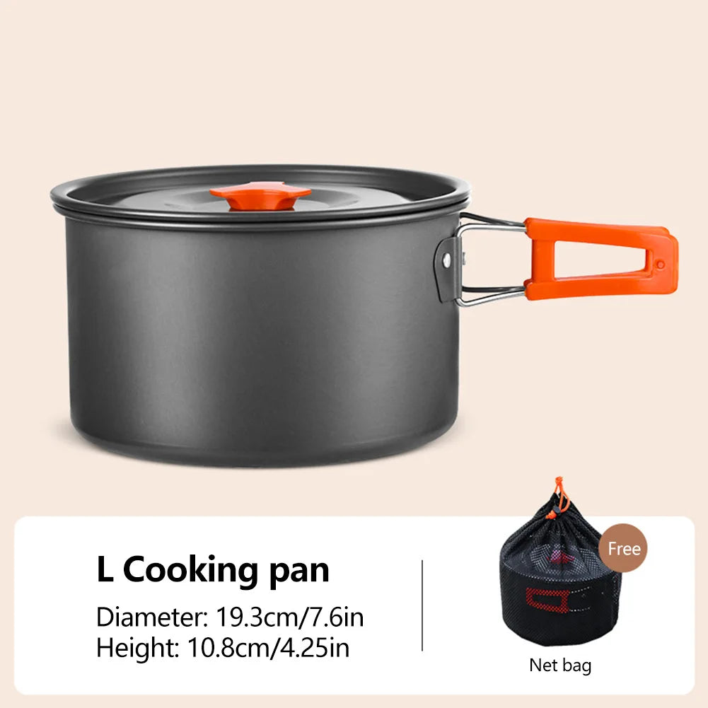Camping Cookware Set Aluminum Portable Outdoor Tableware Cookset Cooking Kit Pan Bowl Kettle Pot Hiking BBQ Picnic Equipment