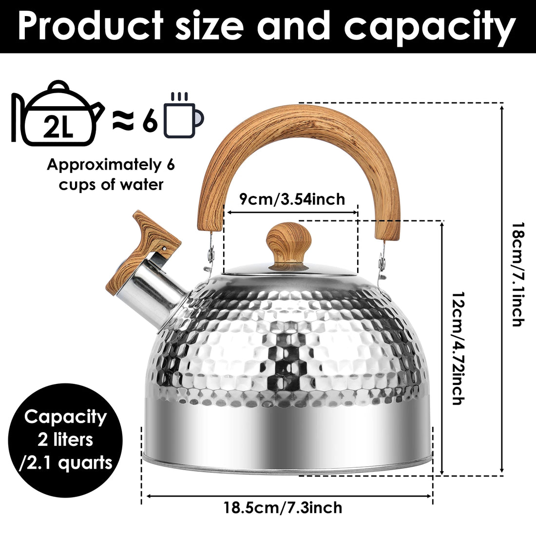 Whistling Kettle with Ergonomic Handle 2L Stove Top Kettle Stainless Steel Stove Top Tea Kettle Rapid Boiling Stove Top Tea Pots