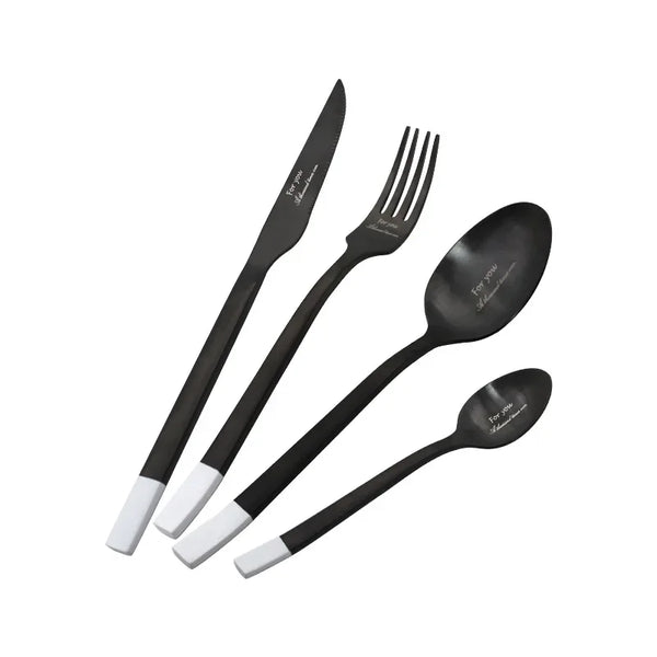 Stainless Steel Cutlery Set, Dinnerware Set, Knife, Fork, Spoon, Chopsticks, Coffee Spoon, Elegant Black White Tableware