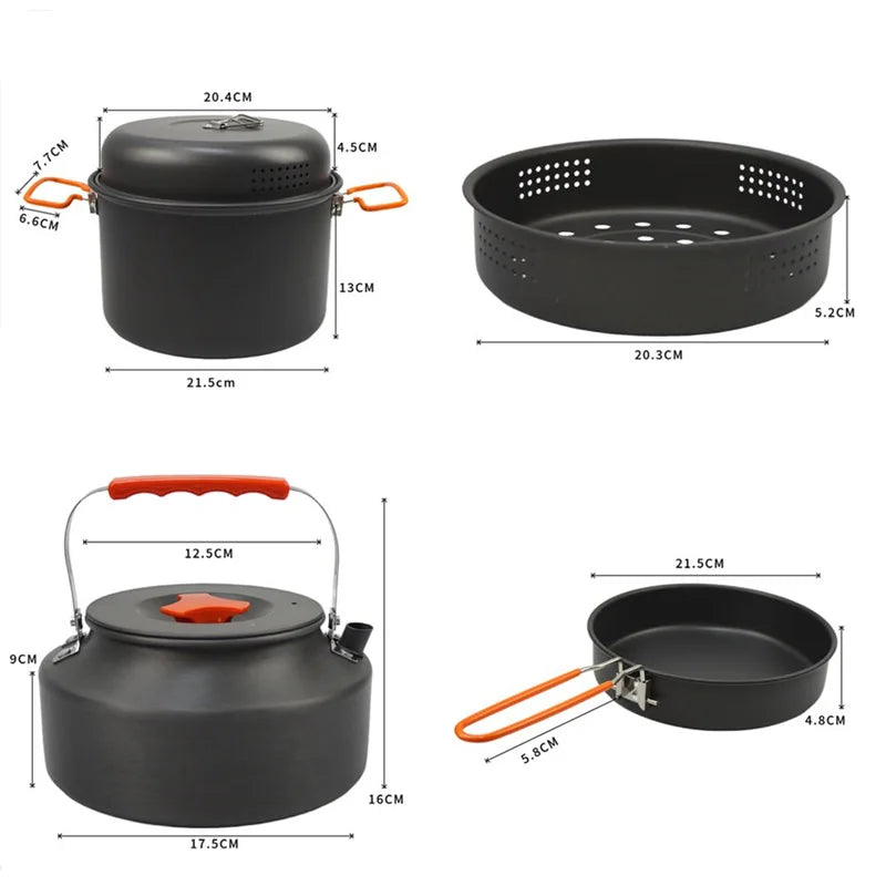 Outdoor Cookware Set Camping Cooking Pot Kettle Steamer Fry Pan Cooking Set
