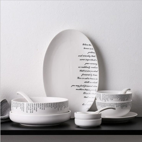 Creative English alphabet White Dinner Plate  Ceramic Kitchen Plate Tableware Set Food Dishes Rice Salad Noodles Bowl Soup