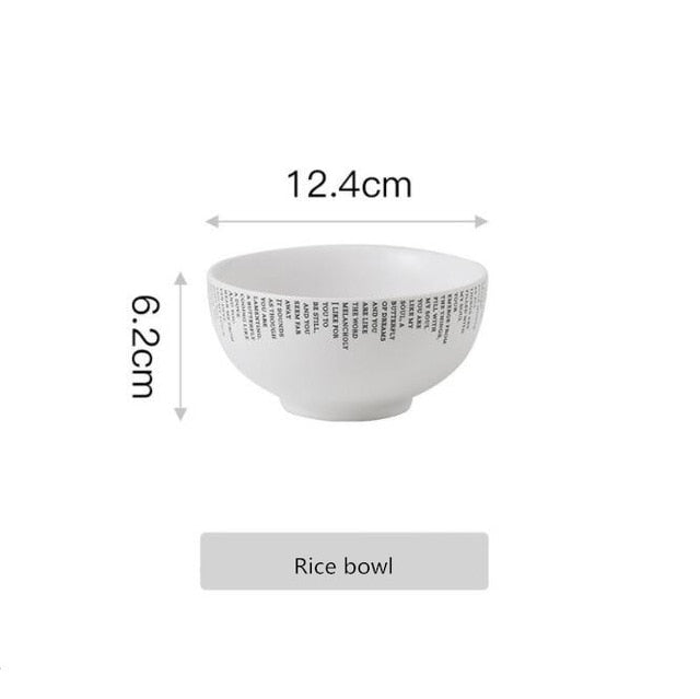 Creative English alphabet White Dinner Plate  Ceramic Kitchen Plate Tableware Set Food Dishes Rice Salad Noodles Bowl Soup