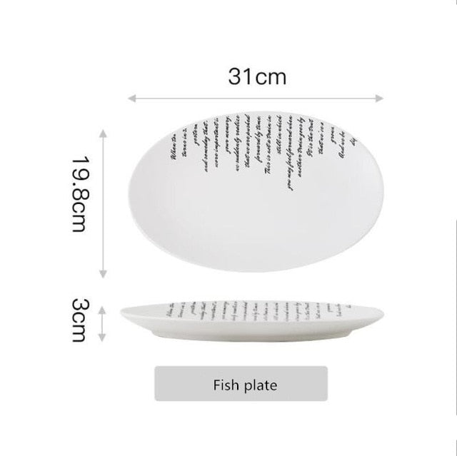 Creative English alphabet White Dinner Plate  Ceramic Kitchen Plate Tableware Set Food Dishes Rice Salad Noodles Bowl Soup