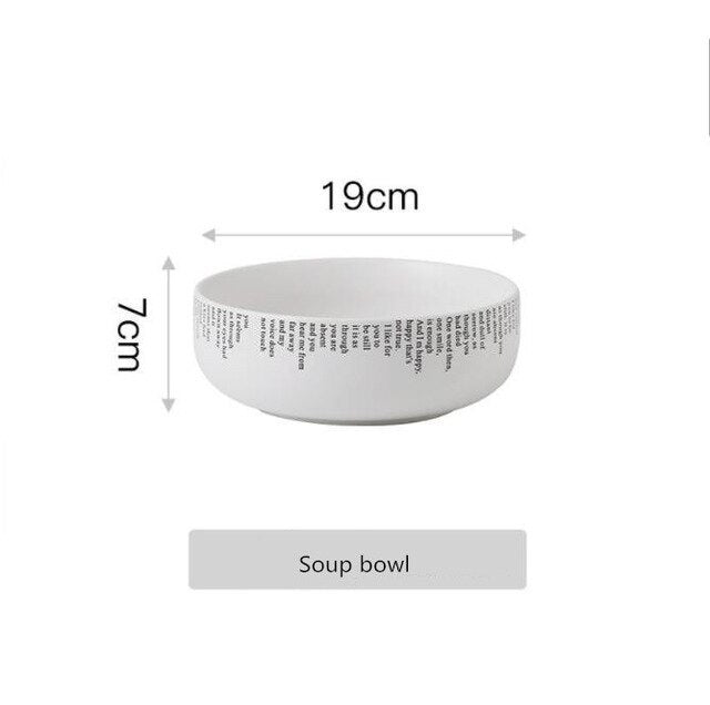 Creative English alphabet White Dinner Plate  Ceramic Kitchen Plate Tableware Set Food Dishes Rice Salad Noodles Bowl Soup