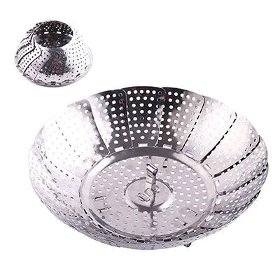 Kitchen Stainless Steel Steamer Fruit Basket Steamed Food Rack Retractable Folding Steamer Cooking Tool