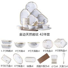 Nordic wind ceramics Phnom Penh marble tableware set christmas Bowl dish set bowl  soup dishes and dishes for household use