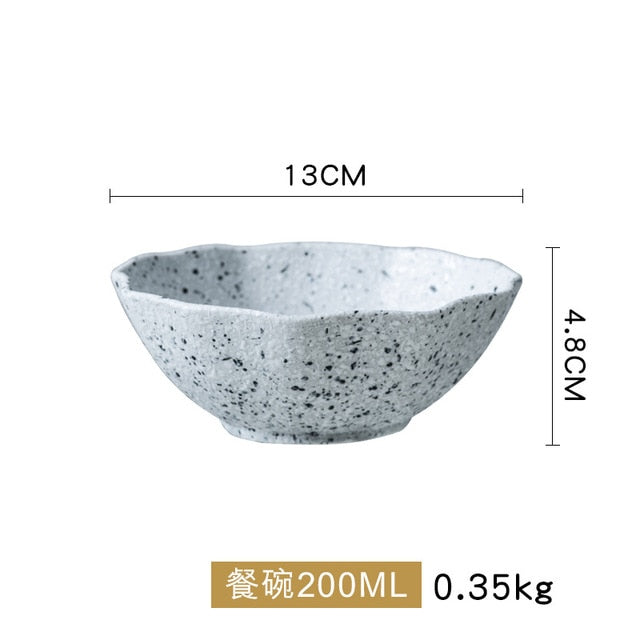 New Design Granite Pattern Ceramic Food Plate Dish Rice Salad Bowl Retro Porcelain Tray Household Tableware Dinner Plate Set