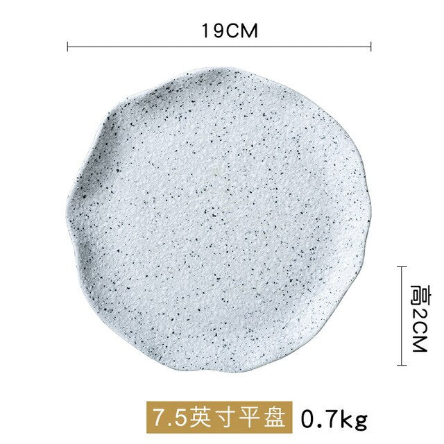 New Design Granite Pattern Ceramic Food Plate Dish Rice Salad Bowl Retro Porcelain Tray Household Tableware Dinner Plate Set