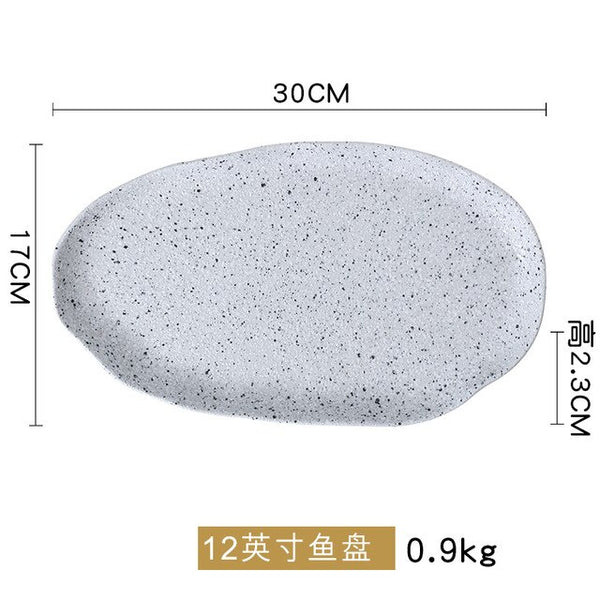 New Design Granite Pattern Ceramic Food Plate Dish Rice Salad Bowl Retro Porcelain Tray Household Tableware Dinner Plate Set