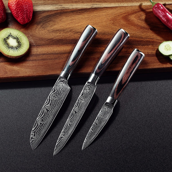 Japanese Damascus kitchen knives Laser Dapattern chef knife Sharp Santoku Cleaver Slicing Utility Knives tool EDC  3"inch  5"i