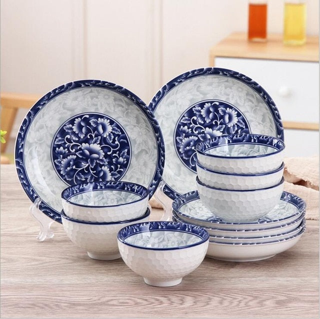 12pcs/ 8pcs/4pcs Japanese blue-and-white briefness style ceramic bowls plates dinnerware porcelain tableware set