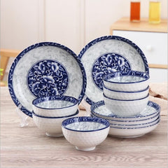 12pcs/ 8pcs/4pcs Japanese blue-and-white briefness style ceramic bowls plates dinnerware porcelain tableware set